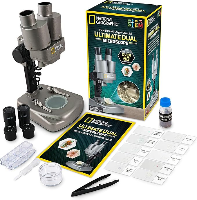 NATIONAL GEOGRAPHIC Dual LED Kids Microscope - 50+ pc Science Kit with 10 Prepared Slides & 10 DI... | Amazon (US)