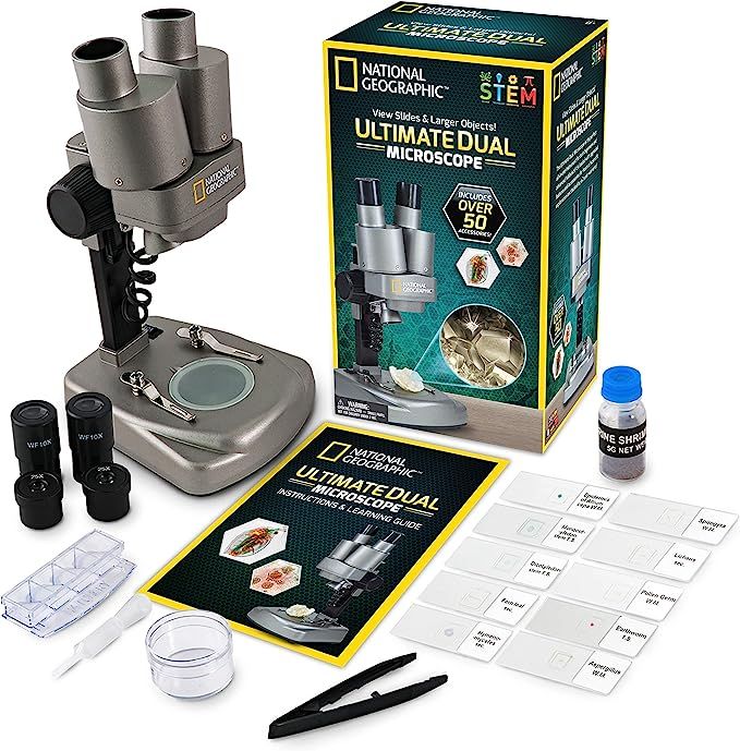 NATIONAL GEOGRAPHIC Dual LED Student Microscope - 50+ pc Science Kit with 10 Prepared Biological ... | Amazon (US)