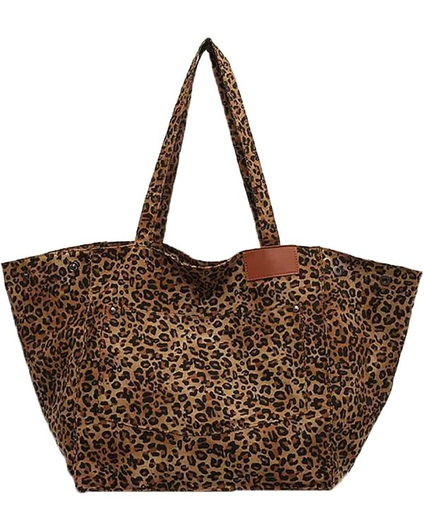 Leopard print canvas tote bag for women, casual large capacity tote bag, simple single shoulder c... | Amazon (US)