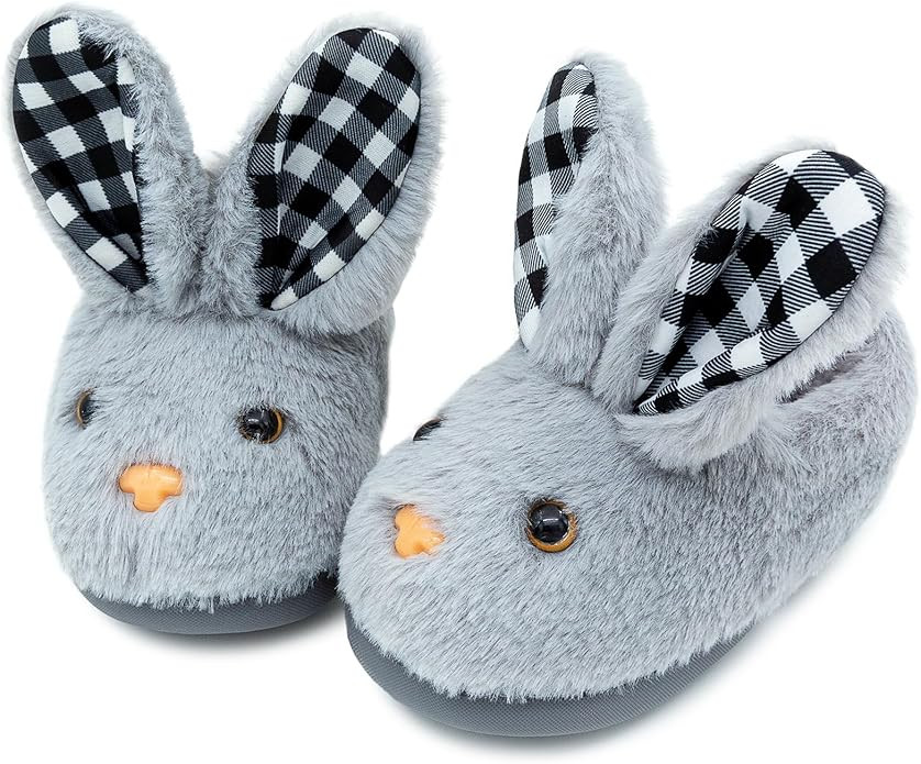 techcity Toddler Boys Girls Fuzzy Fluffy Slippers Cute Animal Winter Warm Shoes with 3D Bunny Des... | Amazon (US)