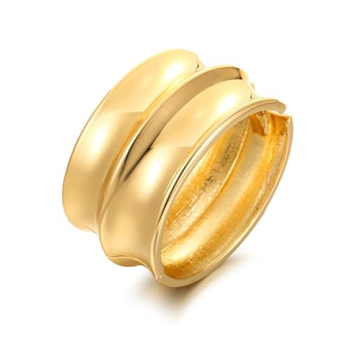 RAUCHBE Chunky Gold Bangle Bracelets for Women Wide Punk Dome Bracelet Bangle Wave Drum Arm Cuff Bracelets Jewelry | Amazon (US)