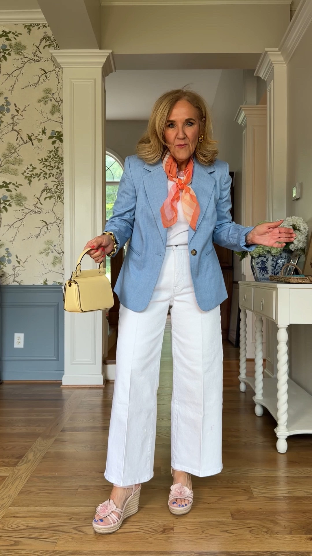 Walmart flips and no flops 

All true to size! White jeans are a rigid denim I’m wearing an 8. If between you could size up  

#LTKWorkwear #LTKOver40

#LTKMothersDay #LTKPetite