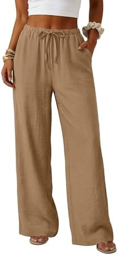 Lepunuo Womens Wide Leg Pants Apricot Palazzo Pants Flowy Summer High Waisted Travel Lounge Pants... | Amazon (US)