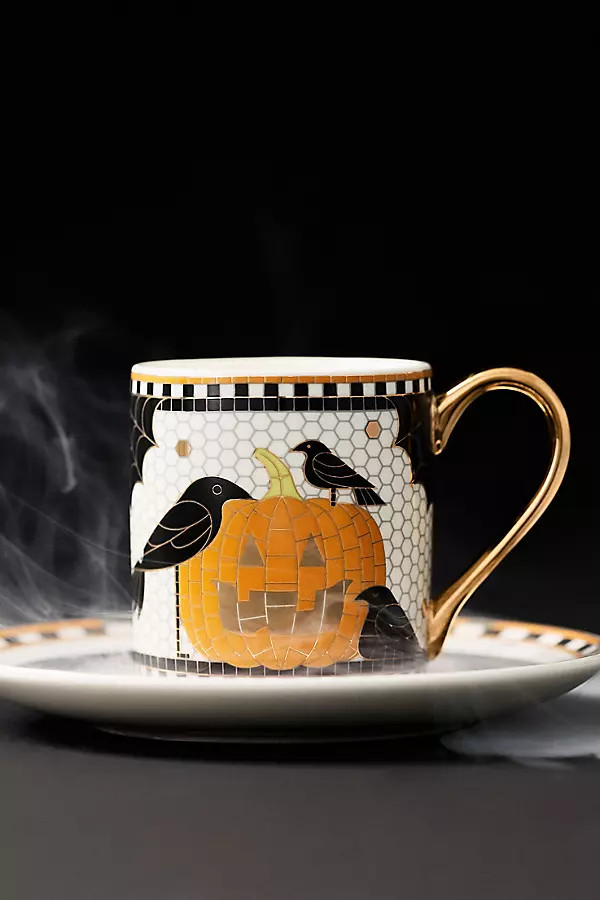 Bistro Tile Stoneware 24k Gold Accent Halloween Espresso Cup | Anthropologie (US)