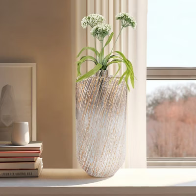 Elegant Glass Vase with Accents - Handcrafted Modern Decor for Home, Office, Bedroom, or Living Room - Durable Statement Piece - 16" Ivory, Tan, Gold | Target