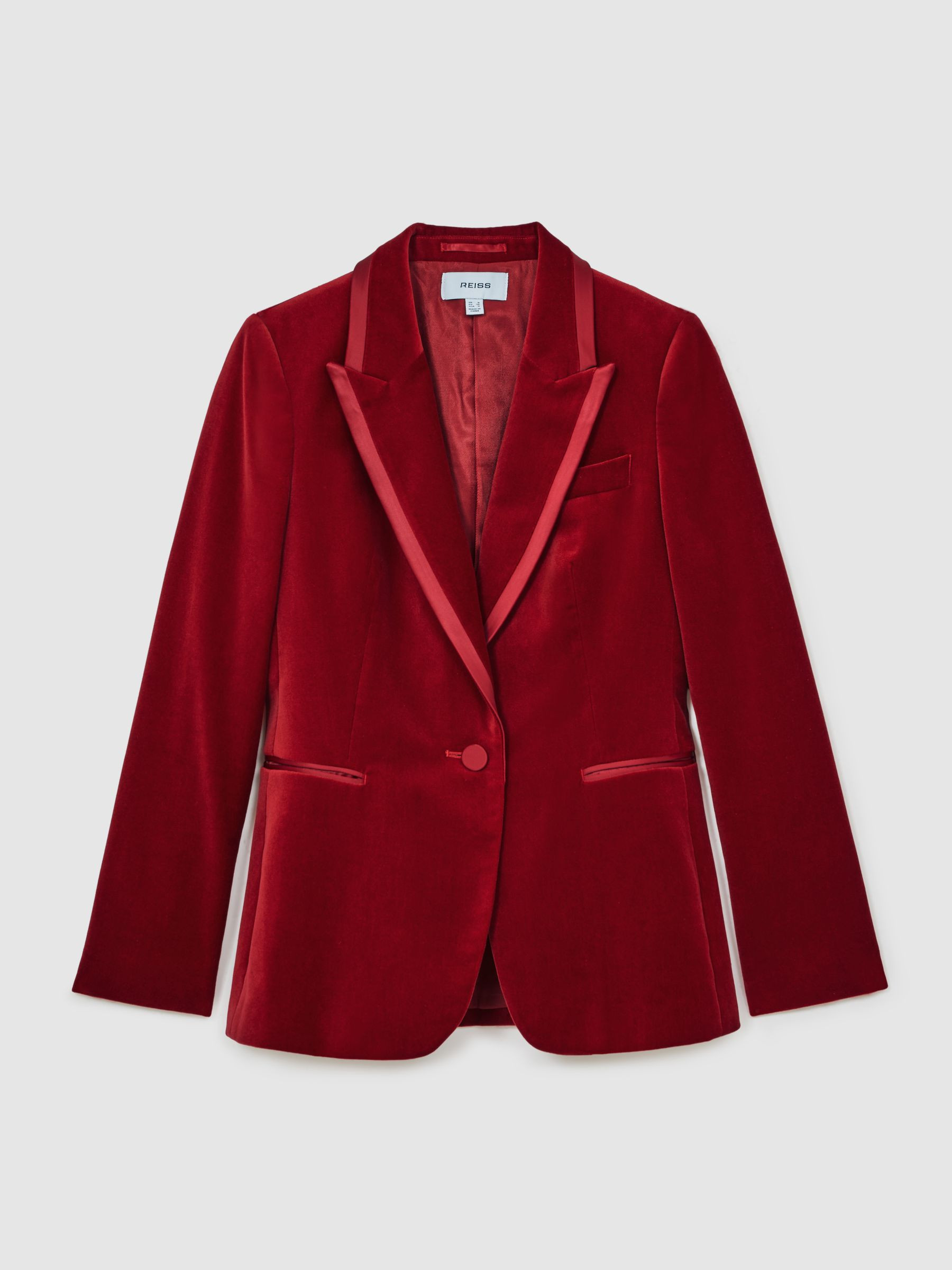 Velvet Single-Breasted Suit Blazer in Red | Reiss US