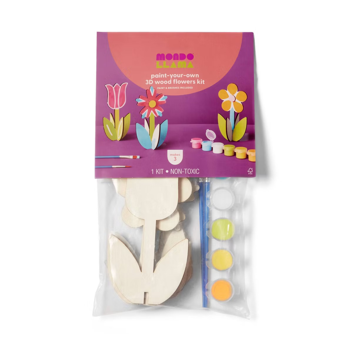 3ct 3D Wood Flowers Painting Craft Kit- Mondo Llama™ | Target