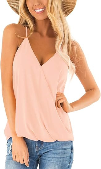 Aokosor Womens Deep V Neck Wrap Spaghetti Strap Tank Tops Summer Sleeveless Shirts Blouses | Amazon (US)