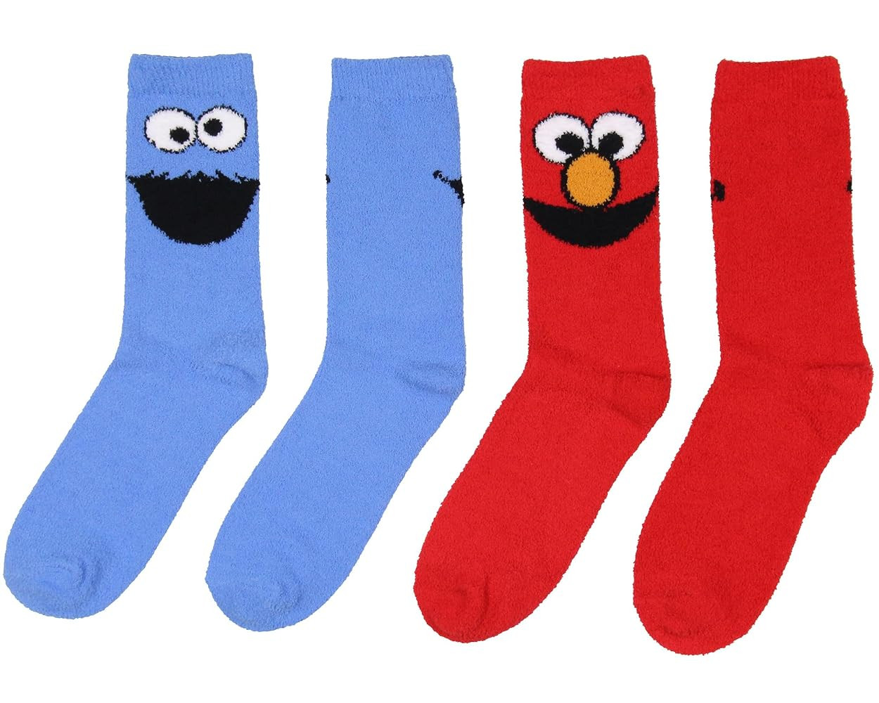 Bioworld Sesame Street Socks Cookie Monster And Elmo Character Adult Fuzzy Plush Crew Socks 2 Pac... | Amazon (US)