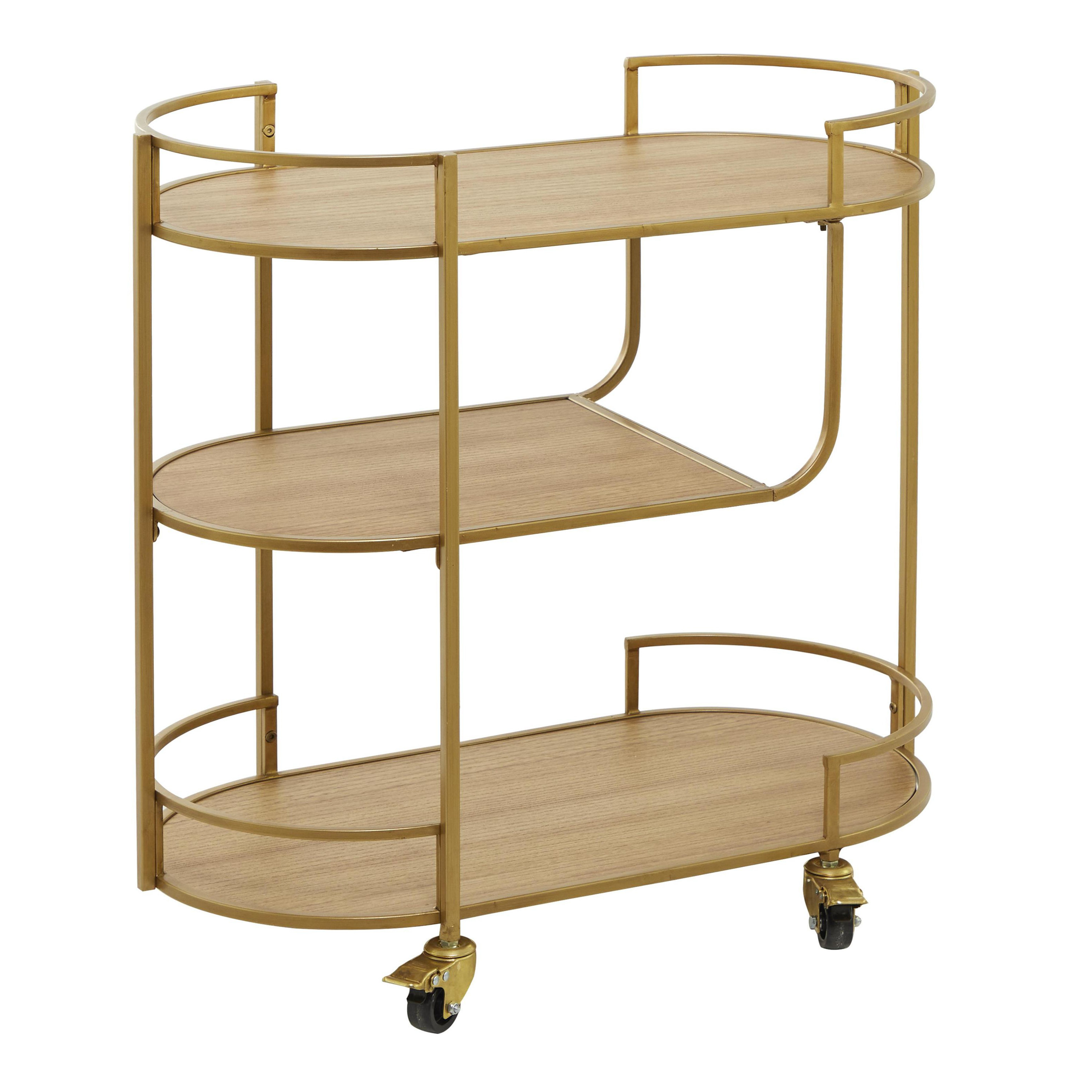 Maris Oval Wood and Gold Metal 3 Tier Bar Cart | World Market