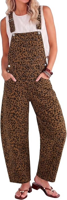 luvamia Leopard Print Jumpsuits for Women Trendy Loose 90s Barrel Overalls | Amazon (US)