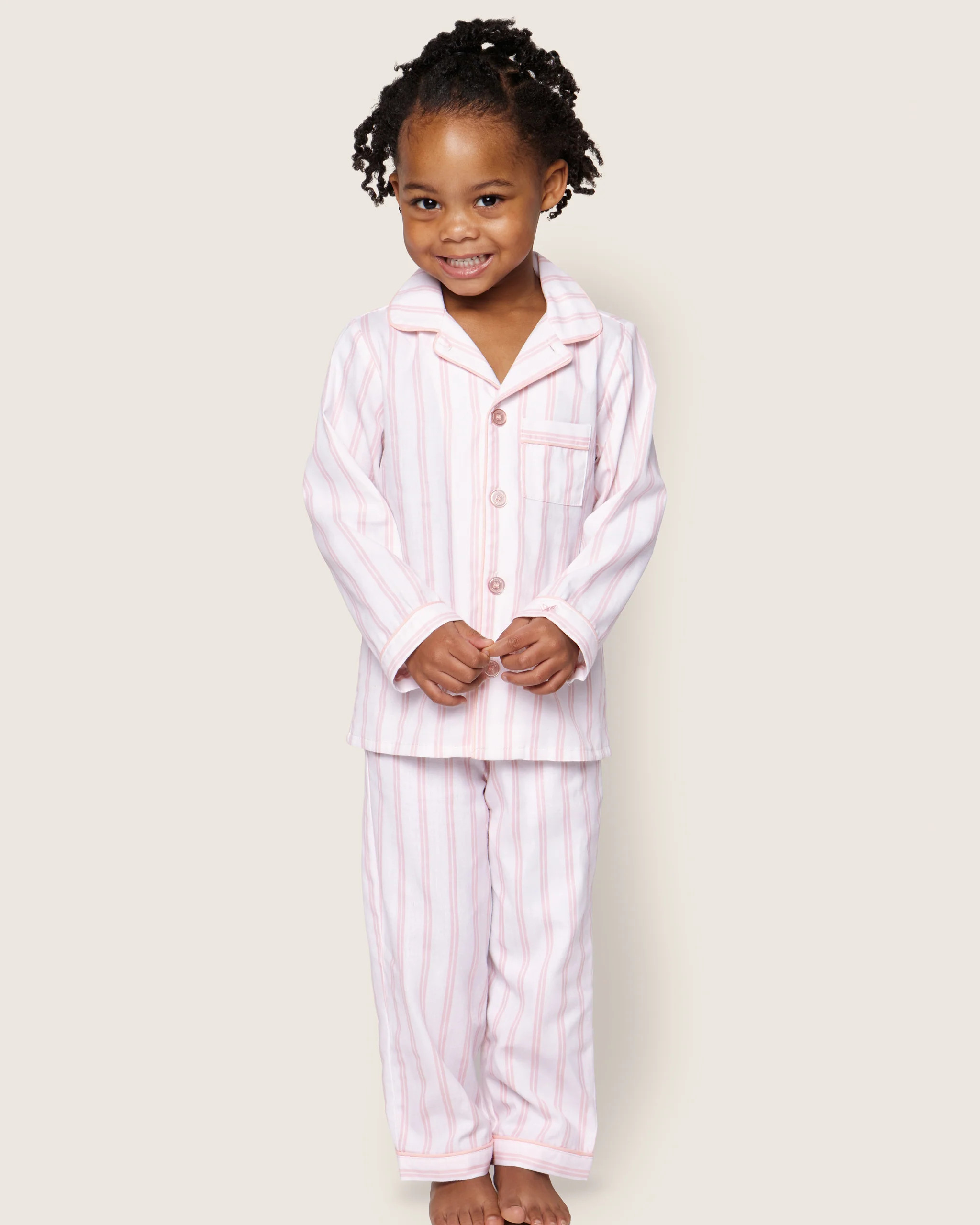 Kid's Twill Pajama Set in Pink Stripe | Petite Plume