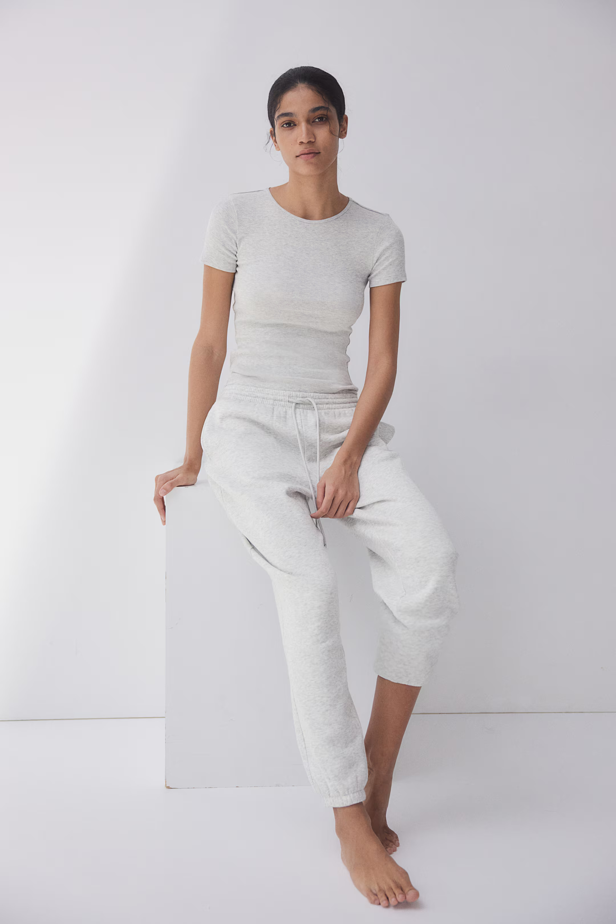 Ribbed T-shirt - Light gray melange - Ladies | H&M US | H&M (US + CA)