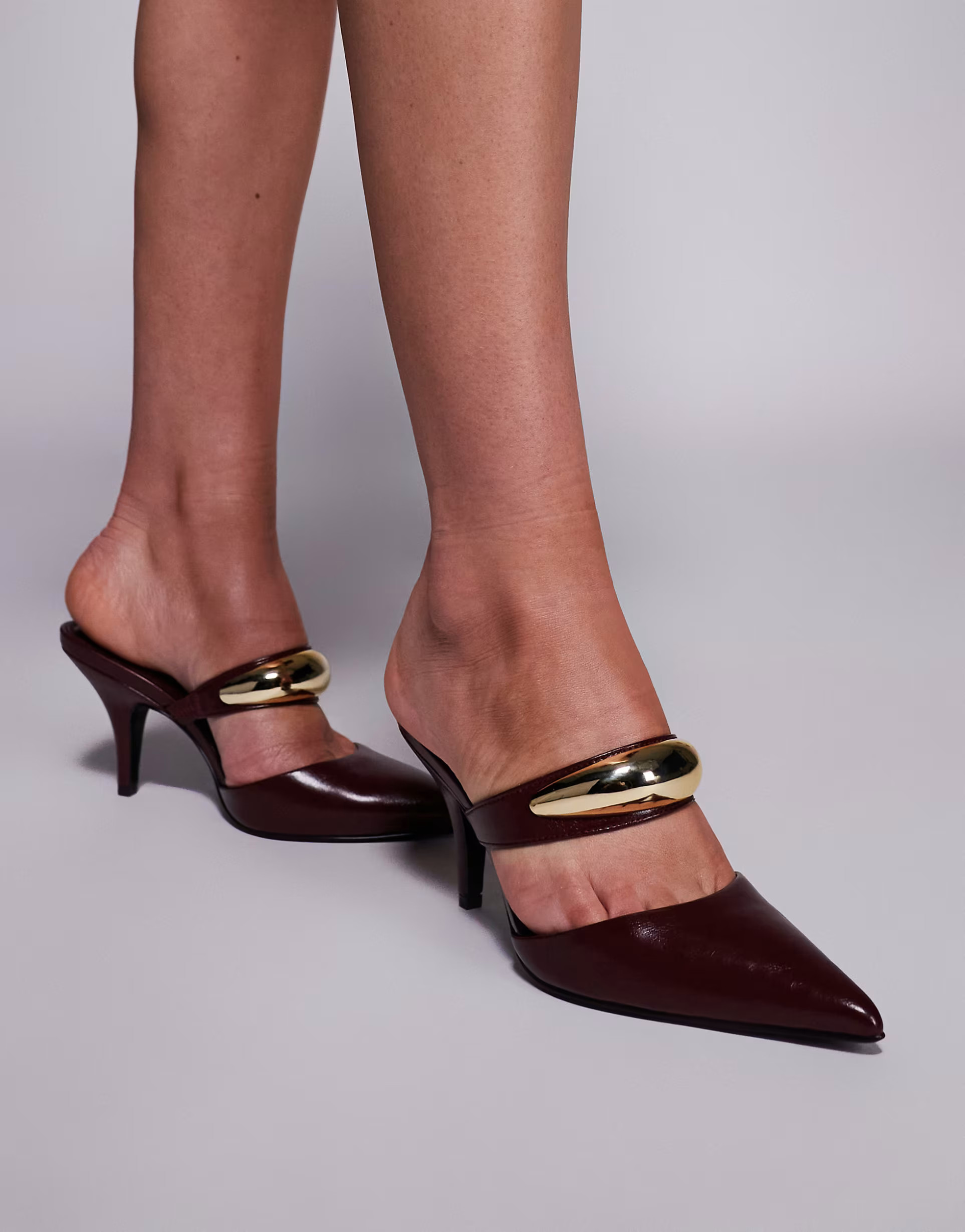 ASOS DESIGN Payback high heeled mules in burgundy | ASOS (Global)