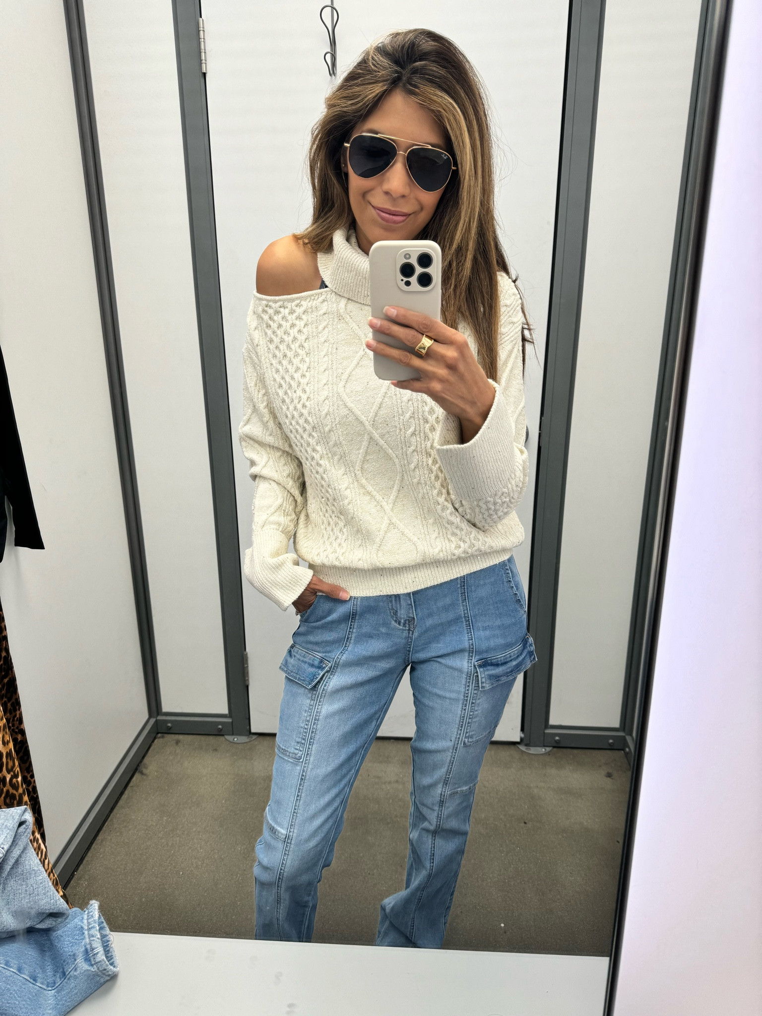Fall outfit 
Walmart 
Off the shoulder sweater 
Cargo jeans 

#LTKStyleTip #LTKFindsUnder50 #LTKSeasonal