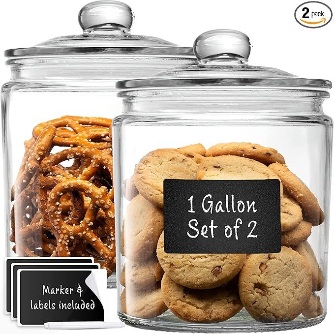 1 Gallon Glass Cookie Jars + Labels & Marker - Set of 2 Canister Sets for Kitchen Counter with Ai... | Amazon (US)