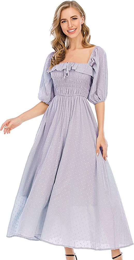 R.Vivimos Women Summer Half Sleeve Cotton Ruffled Vintage Elegant Backless A Line Flowy Long Dresses | Amazon (US)