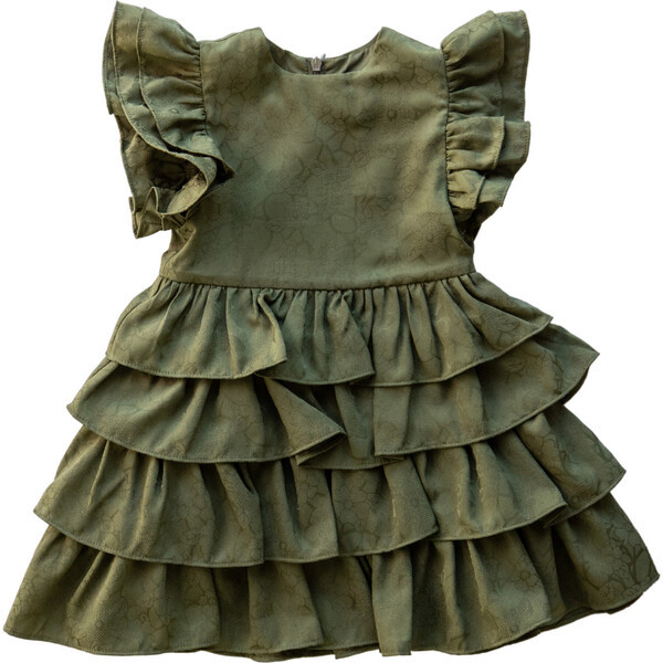 Girls Charming Dress, Olive | Maisonette
