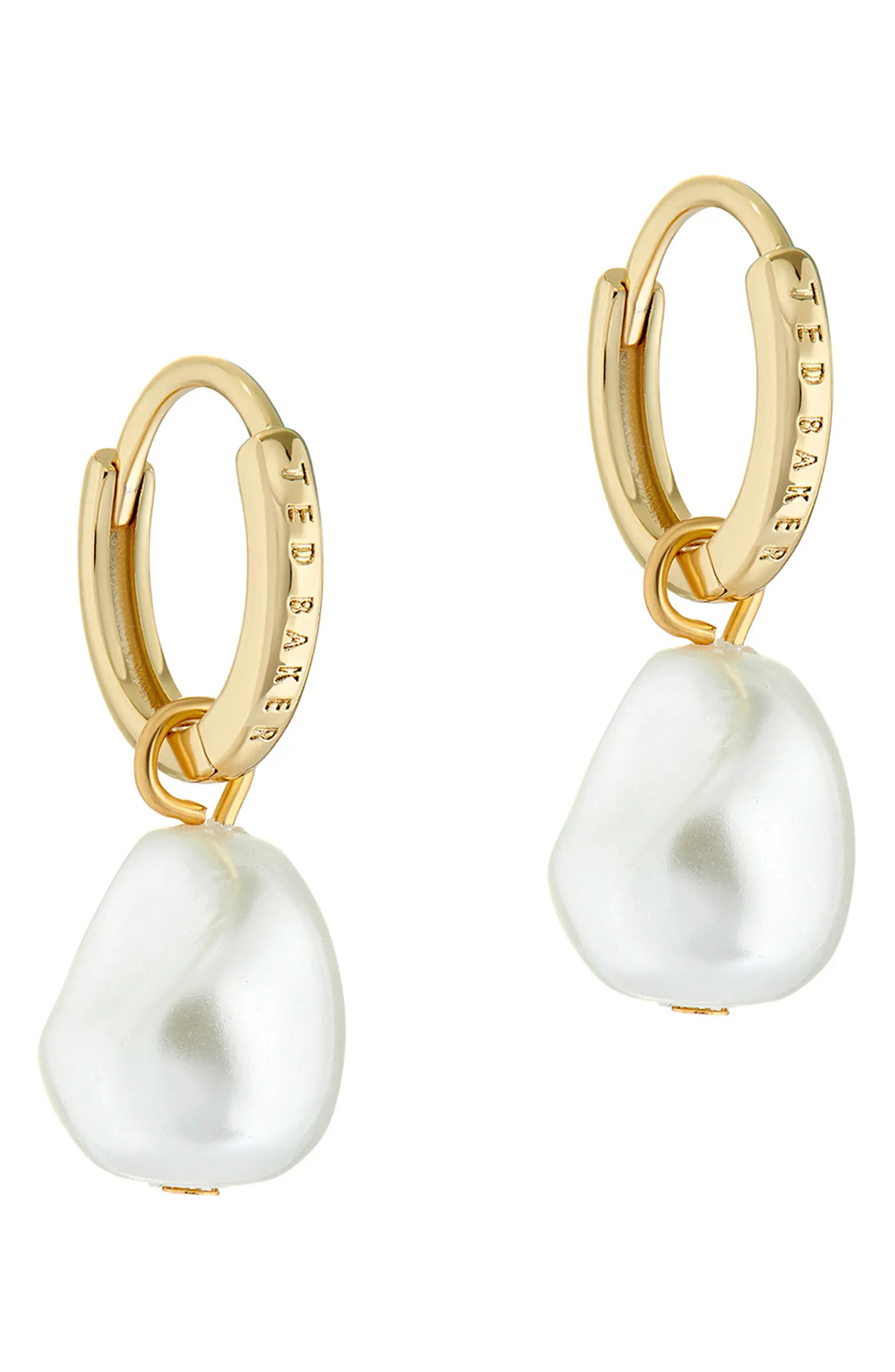 Ted Baker London Periaa Imitation Pearl Drop Huggie Hoop Earrings | Nordstrom | Nordstrom