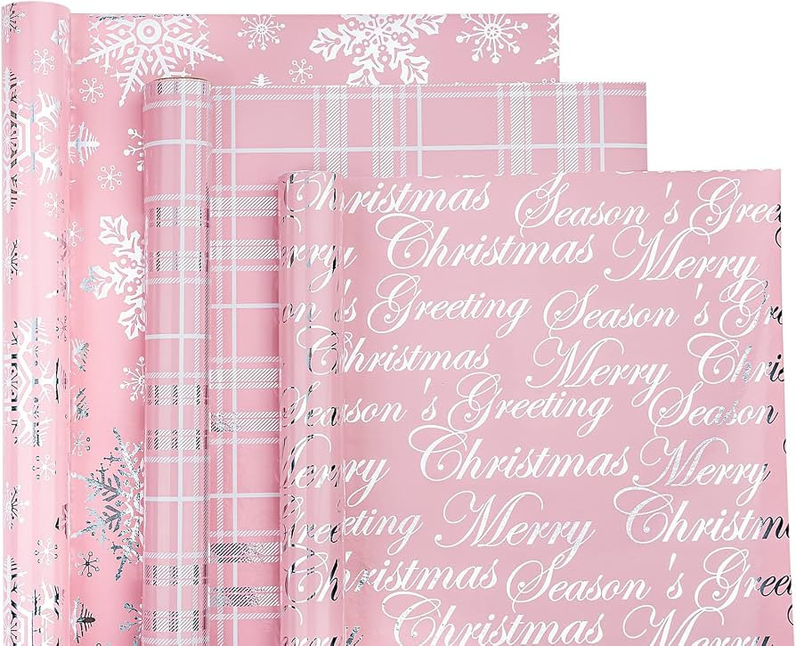 WRAPAHOLIC Christmas Wrapping Paper Roll - Mini Roll - 3 Rolls - 17 Inch X 120 Inch Per Roll - Pi... | Amazon (US)
