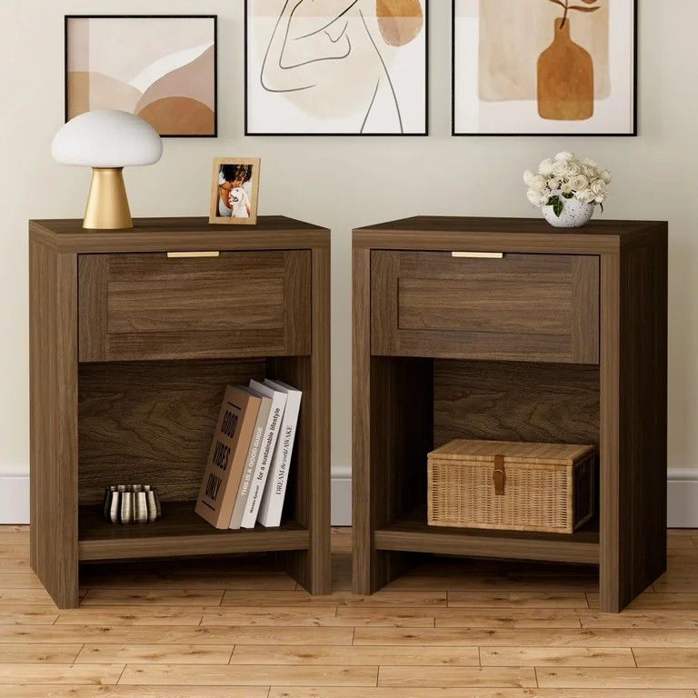 ARKANTOS Nightstand with Drawers Farmhouse Nightstand Set of 2 Classic Walnut | Walmart (US)