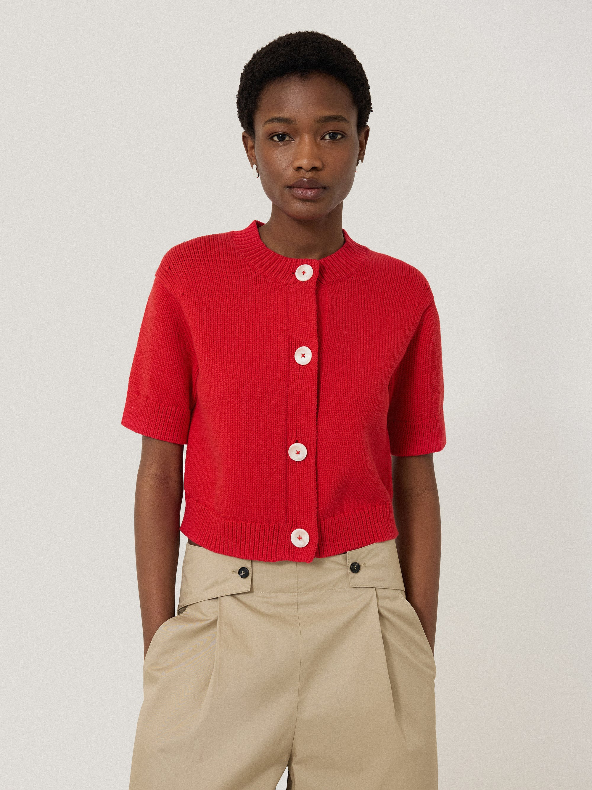Short Sleeve Cardi Top | Red | Jigsaw (UK)