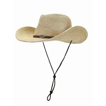 COOPLUS Straw Cowboy Hat for Women Western Cowgirl Adjustable Chin Strap Hats for Summer | Walmart (US)