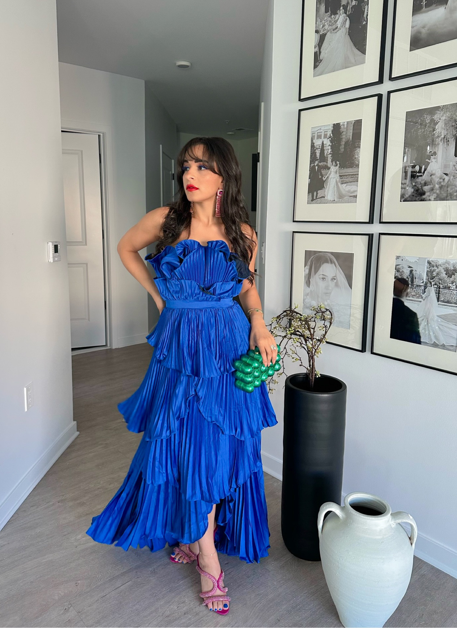 scallop pleated dress Womens Love & Roses Cobalt Blue Chiffon Scallop Pleated Mini Dress US 16