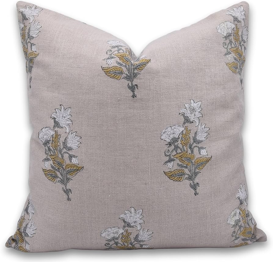 Handmade Traditional Block Print Pure Linen 14X14 Inch Throw Pillowcase Cushion Cover Décor for ... | Amazon (US)