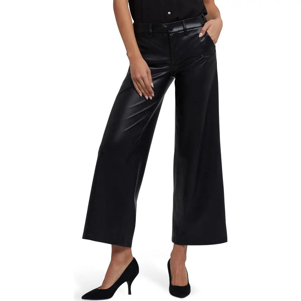 NYDJ Faux Leather Wide Leg Ankle Pants in Black at Nordstrom, Size 8 | Nordstrom