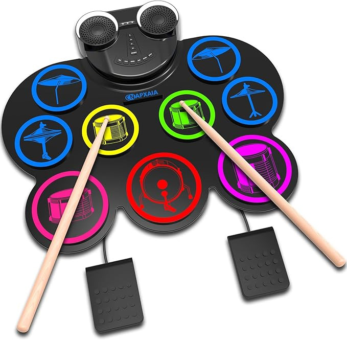 Electric Drum Kit, 9 Pads Silicone Kids Drum Set with Dual Speakers, Support Headphone/Bluetooth/... | Amazon (UK)