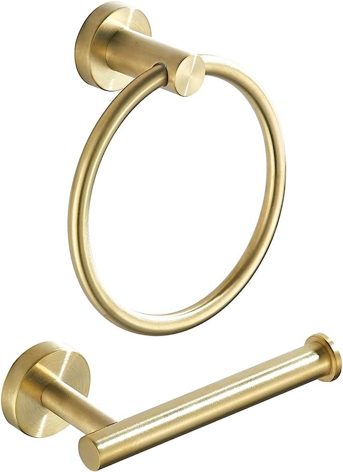 Toilet Paper Holder Towel Ring Brushed Gold Bathroom Hardware Hand Towel Holder Bathroom Accessor... | Amazon (US)