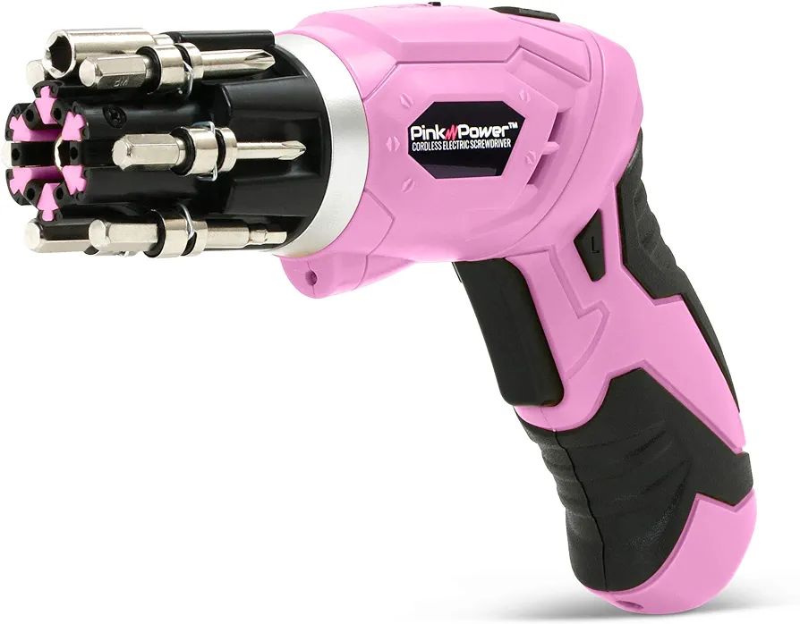 Pink Power 3.6 Volt Rechargeable Cordless Electric Screwdriver Set with Bubble Level - Pink Tool ... | Amazon (US)
