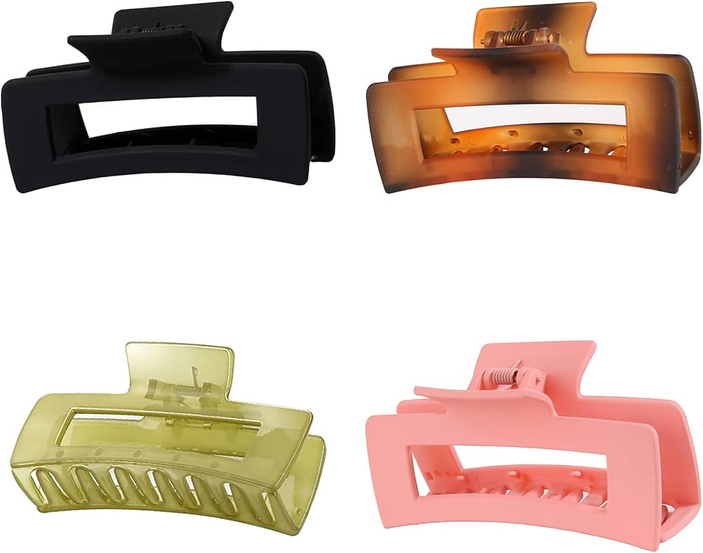 Rectangle Claw Clips，Big Hair Claw Clips 4 Inches Nonslip Big Claw Hair Clips for Girls Strong ... | Amazon (US)