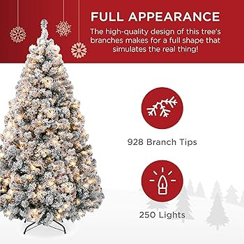 Best Choice Products 6ft Pre-Lit Snow Flocked Artificial Holiday Christmas Pine Tree for Home, Of... | Amazon (US)