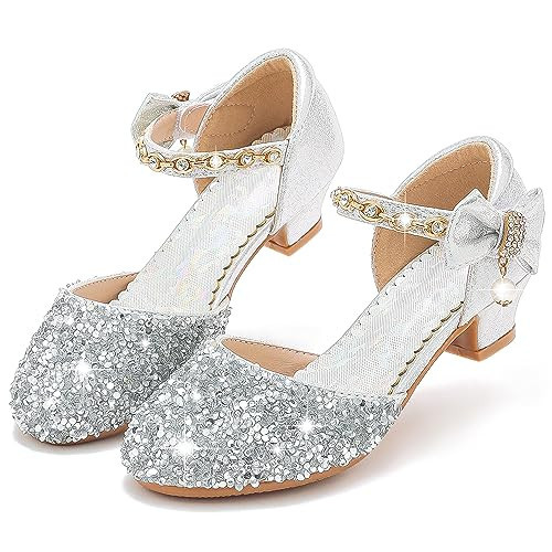 Motasha Girls Sandals Sequins Silver Toddler Little Size 11 Closed Toe High Heels With Wedding Party Flower Girls(M7501 Silver 11) | Amazon (US)