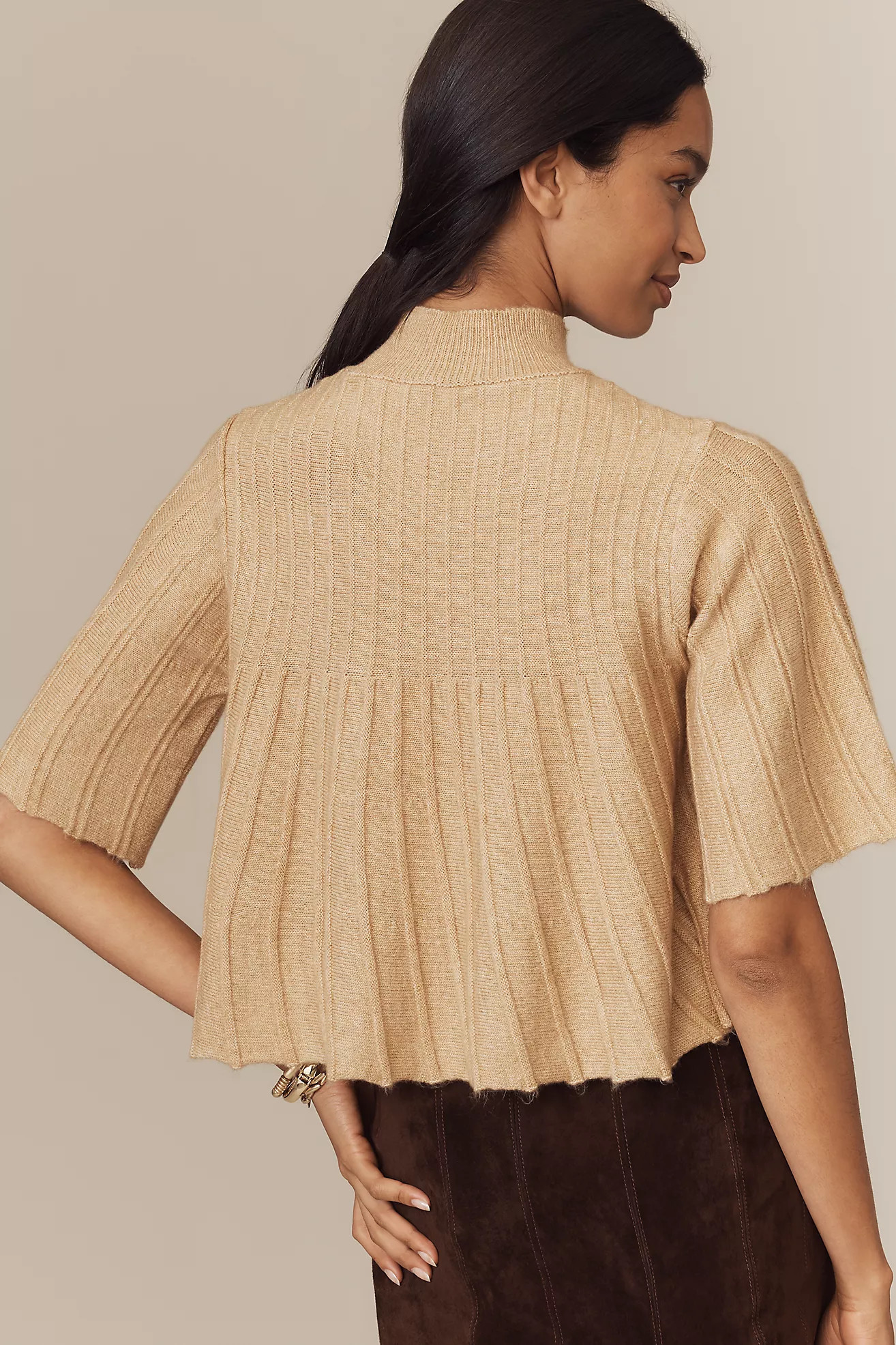 Maeve Short-Sleeve Mock-Neck Swing Sweater | Anthropologie (US)