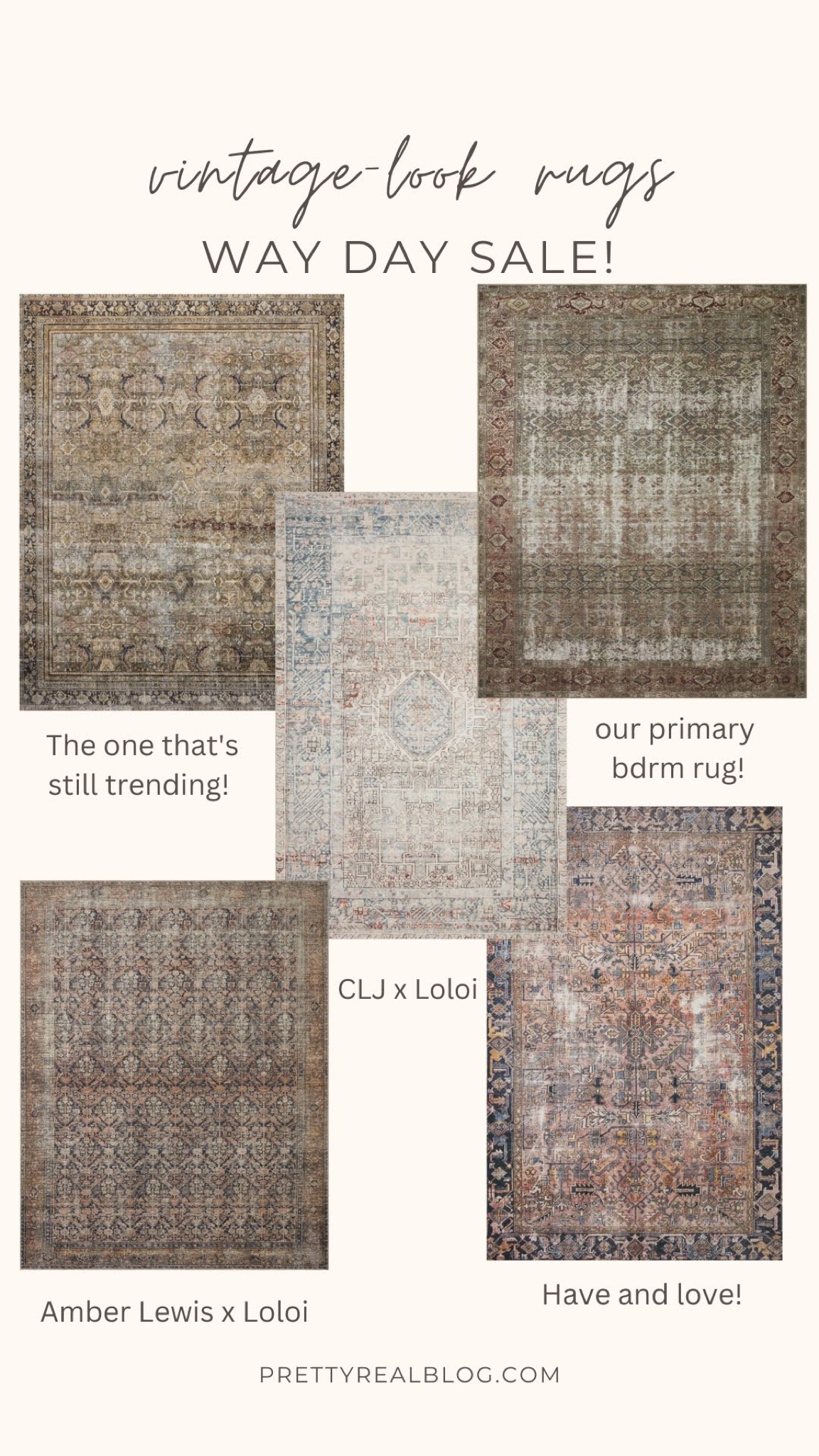 Beautiful vintage look rugs on sale for the way day sale! Vintage inspired rugs neutral rugs, geometric rug, Persian rug, Amber Lewis x loloi rug, Chris loves Julia x loloi rug, blue and cream rug, tan and blue rug, tan and ivory rug, muted rug, pink rug, pink and blue rug 

#LTKsalealert #LTKhome