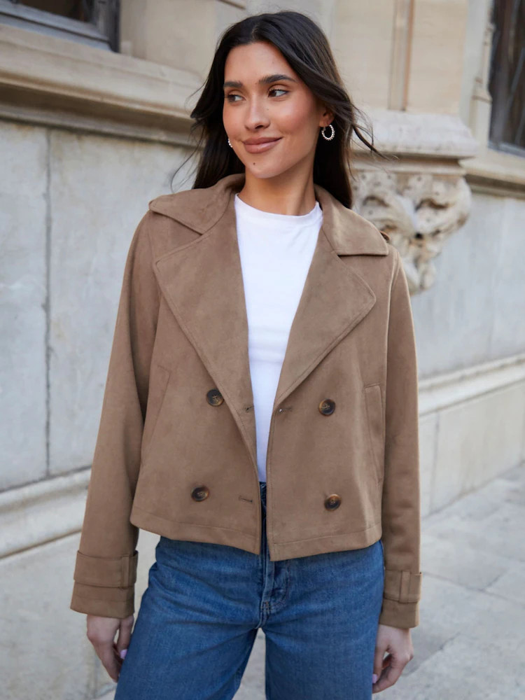 Threadbare Brown Suedette Cropped Trench Jacket | Next US