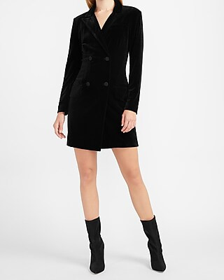 Velvet Double Breasted Blazer Dress | Express