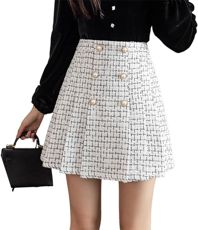 IDEALSANXUN Womens High Waisted Aline Pleated Tweed Mini Skirts 2023 | Amazon (US)