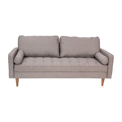 Flash Furniture Hudson Mid-Century Modern Sofa with Tufted Faux Linen Upholstery & Solid Wood Legs in Slate Gray | Target