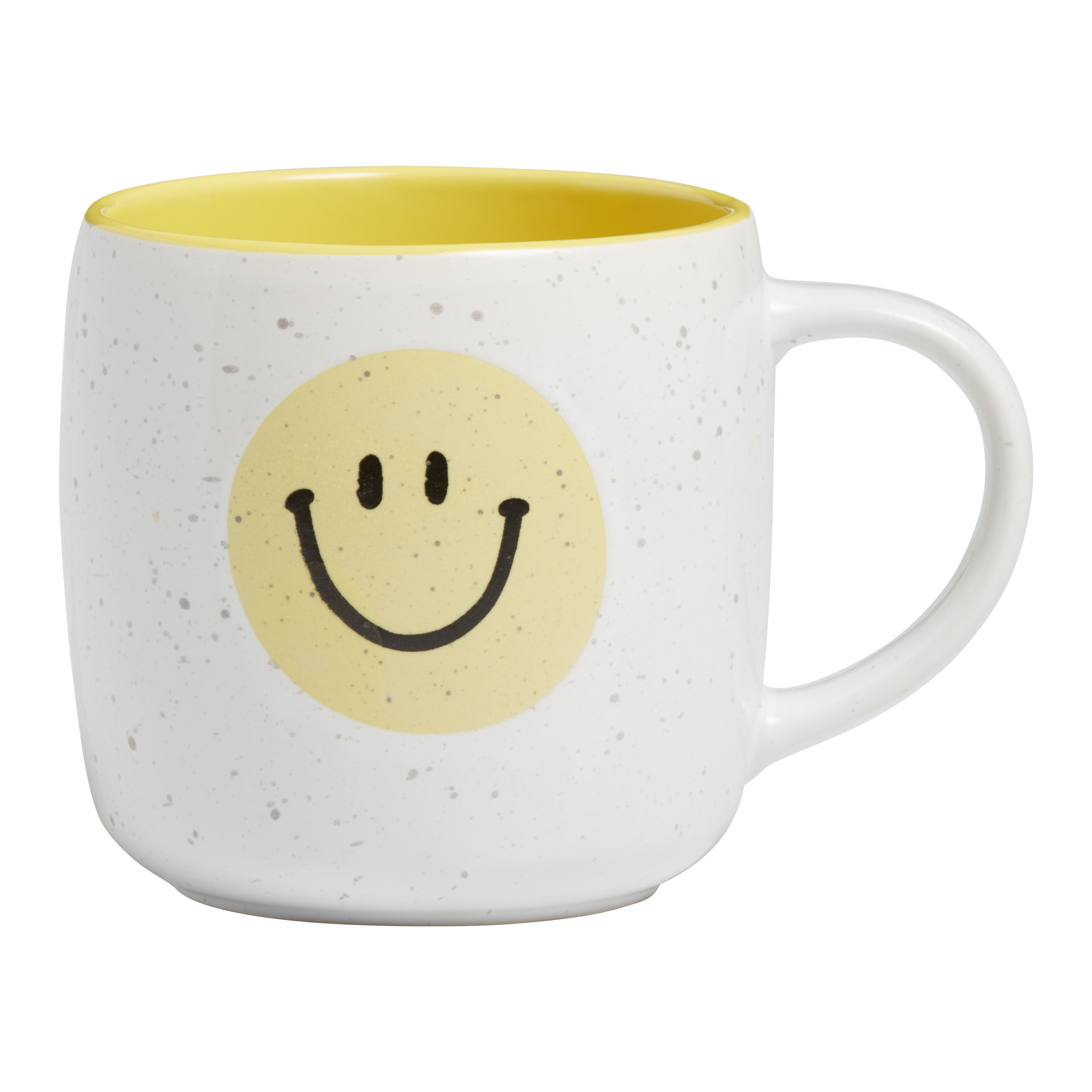 White And Yellow Speckled Smiley Face Ceramic Mug | World Market