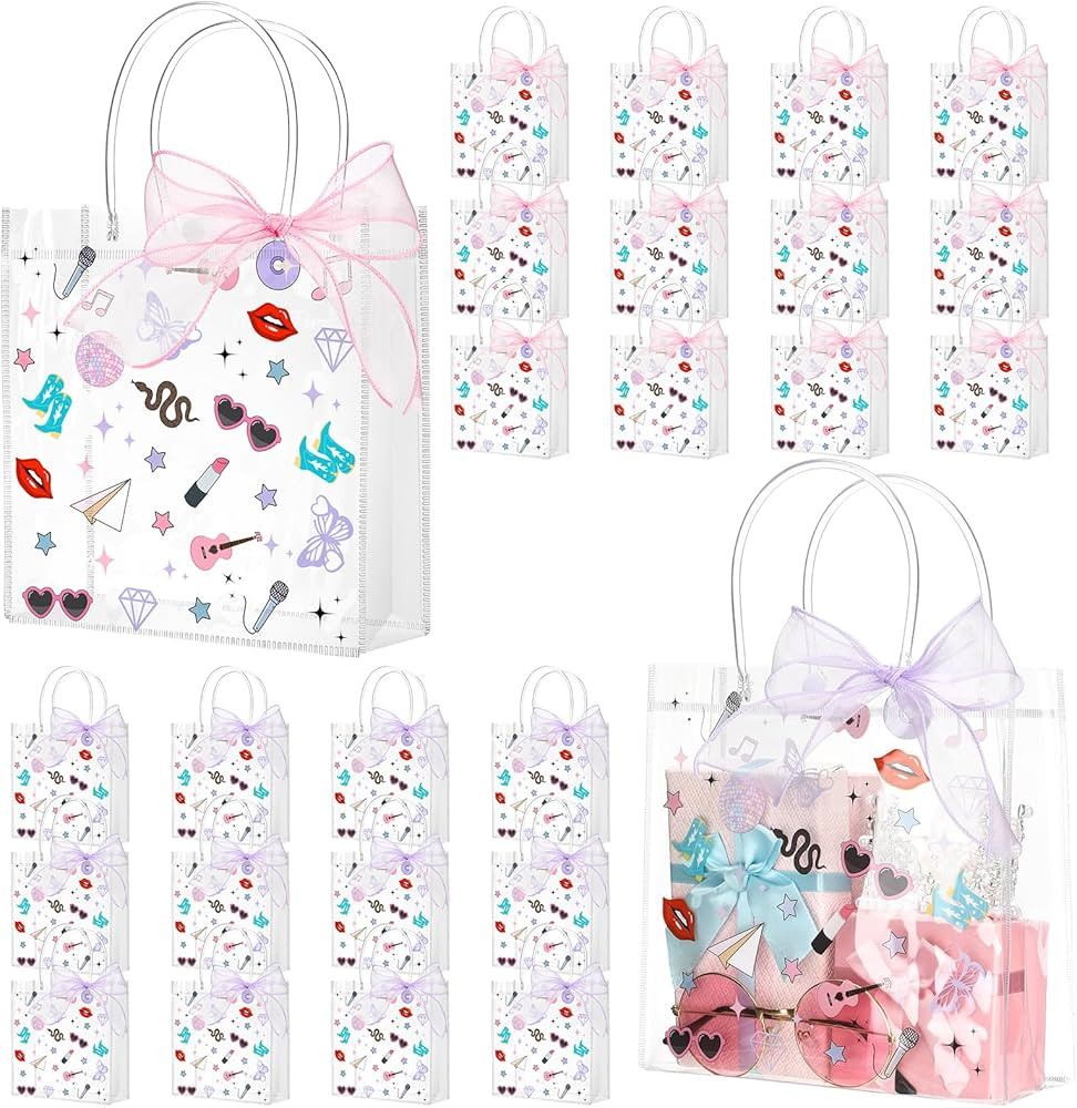 Sweetude 24 Pack Era' Party Clear PVC Gift Bags with Handles 8 Goodie Bags for Birthday Supplies ... | Amazon (US)