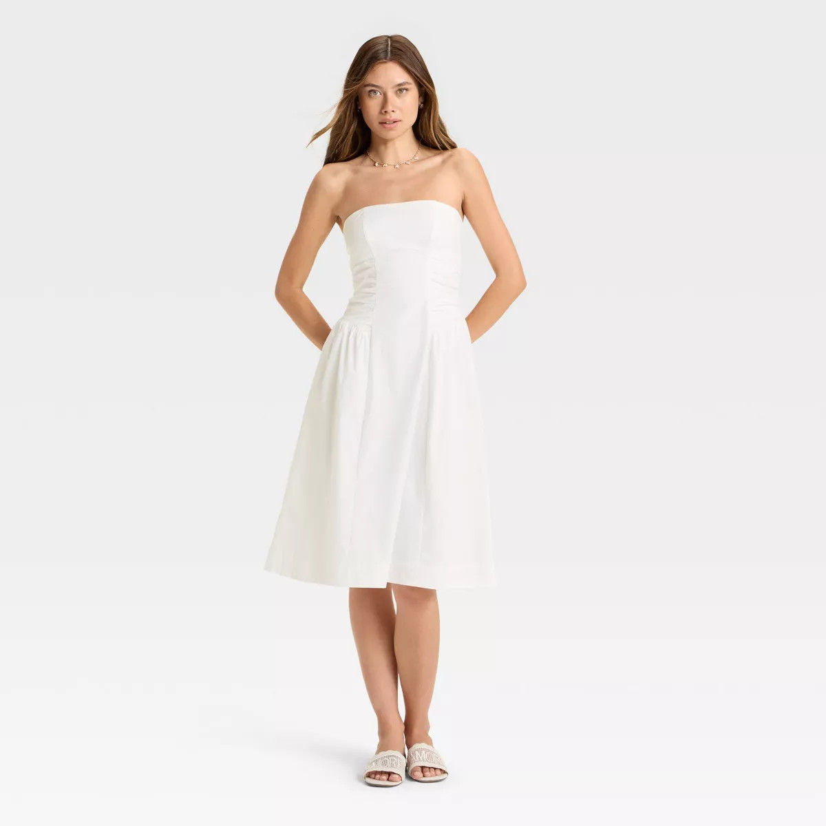 Women's Ruched Poplin Midi Tube Dress - Wild Fable™ | Target
