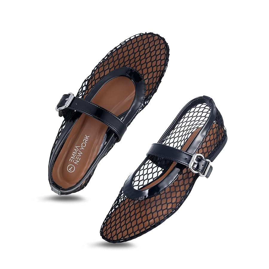 Women’s Mesh Ballet Flats – Fishnet Mary Jane Flats with Adjustable Buckle Strap, Breathable ... | Amazon (US)