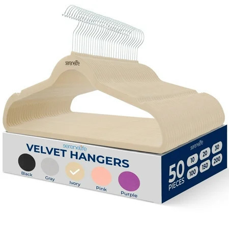 SereneLife 50 Pack Velvet Hangers - Non-Slip, 360 Swivel Hook - Ultra-Thin, Lightweight Velvet Hangers for Shirts, Sweaters, Hoodies, Kids Clothes & Dresses - Space-Saving | Walmart (US)