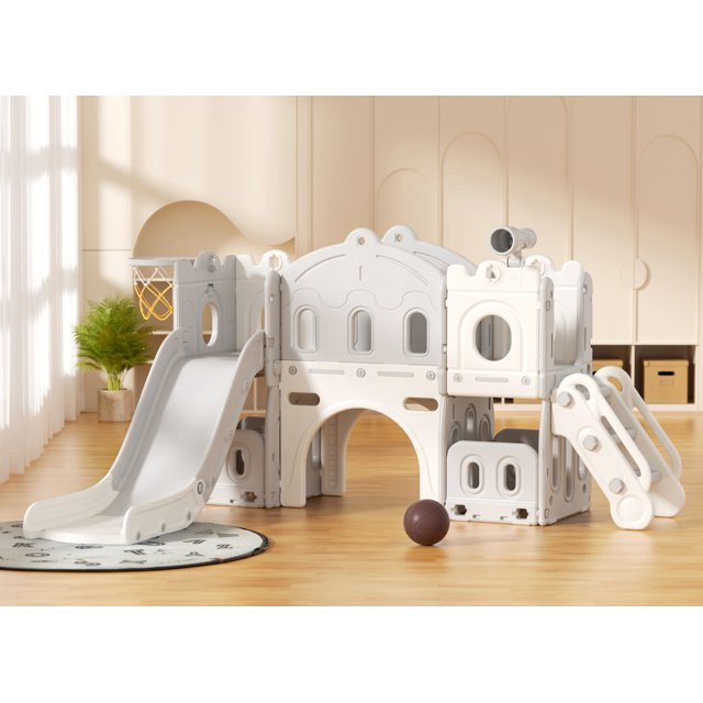KORIMEFA 8-in-1 Toddler Climber Slide with Basketball Hoop, Tunnel, Storage - Kids Indoor/Outdoor... | Walmart (US)