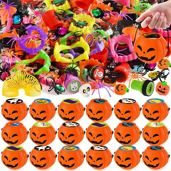 168 PCS Halloween Toys, 24 Pack Prefilled Pumpkin Box, Halloween Party Favors Gifts for Kids, Str... | Amazon (US)