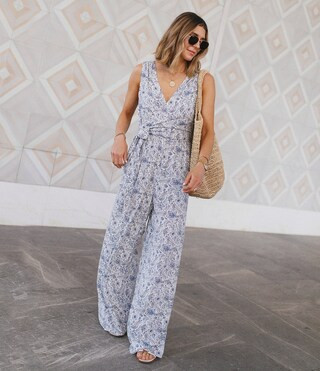 Splendid x Cella Jane Blog Floral Print Surplice Wide Leg Tie Waist Jumpsuit | Dillard's | Dillard's